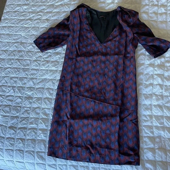 Maje silk printed shoulder pad mini dress - Picture 1 of 11